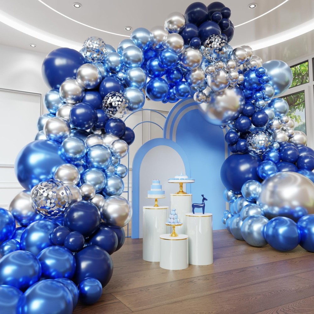 Blue Balloon Arch Kit, 102pcs Navy Blue Silver Blue Metallic Blue Difference …