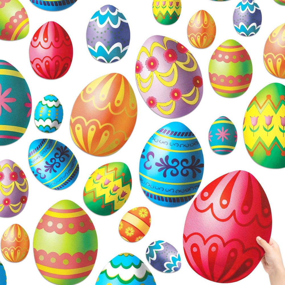60 PCS Large Assorted Easter Egg Paper Cutouts Party Decoration 5/7/9 Inches