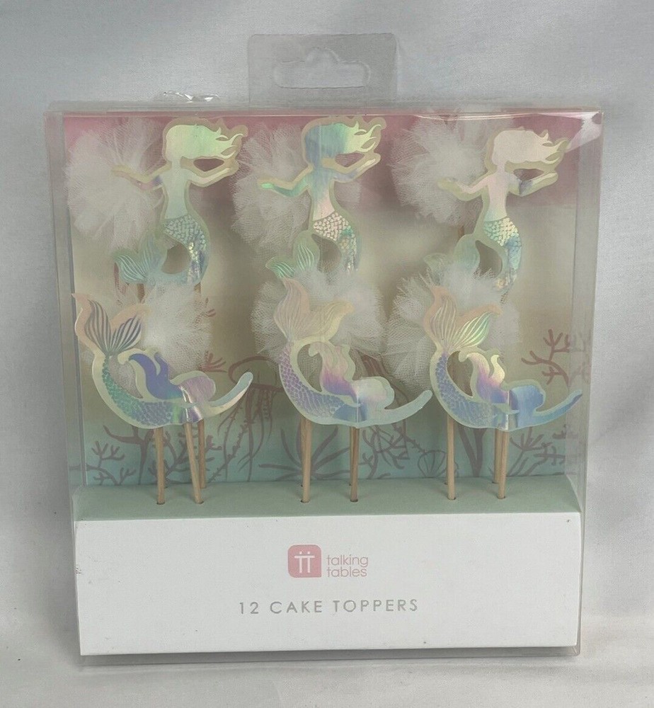 Mermaid Wooden Stick Cake Toppers Cupcake Decorations Set of 12 New