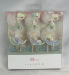 Mermaid Wooden Stick Cake Toppers Cupcake Decorations Set of 12 New
