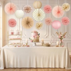 14 PCS Black Gold Party Decorations Hanging Paper Fans Lanterns Pom Poms Decor