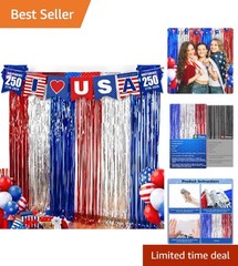 Reusable Red, White, and Blue Fringe Backdrop for 4th of July Events – 2 Pack