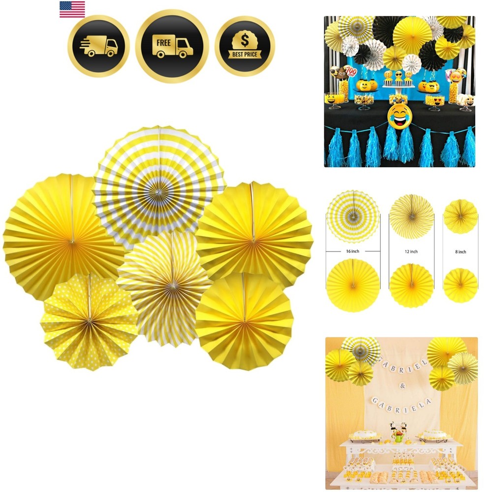 6 Pcs Yellow Paper Fans Party Decorations 16″, 12″, 8″, Hanging Tissue Paper …