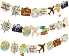 3Pcs Travel Theme Party Banners Let the Adventure Begin Decorations Vintage Bon