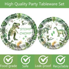 80 Pcs Watercolor Dinosaur Birthday Decorations Green Dino Paper Dinner Plates