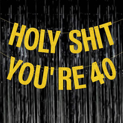 40Th Birthday Decorations Women Men Pre-Strung Gold Glitter Birthday Banner Part
