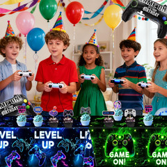 4 PCS Video Game Tablecloth for Player Gaming Birthday Party Decorations, 54 x 1