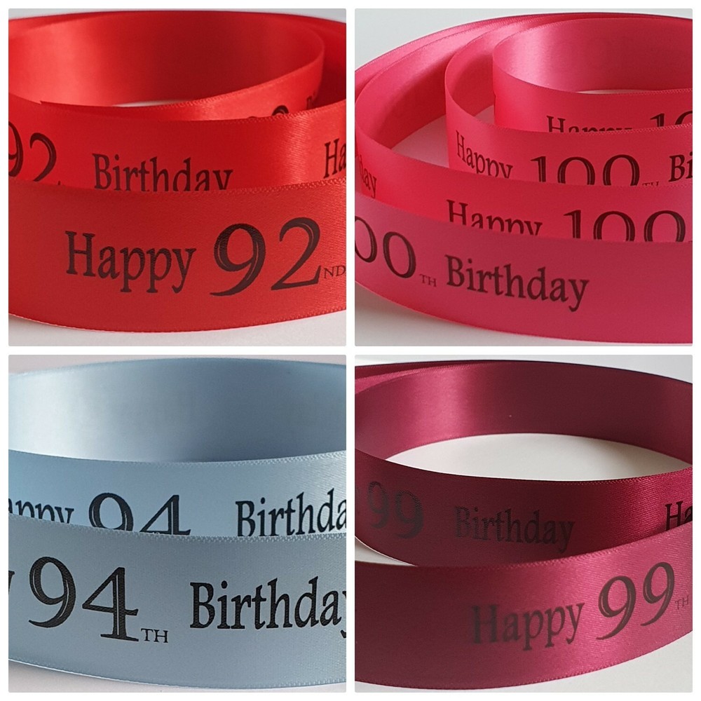 Birthday Ribbon Age 91 to 100 available in 17 colours 25mm x 1 mtr cake or gift
