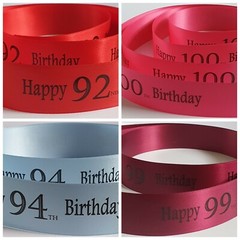 Birthday Ribbon Age 91 to 100 available in 17 colours 25mm x 1 mtr cake or gift