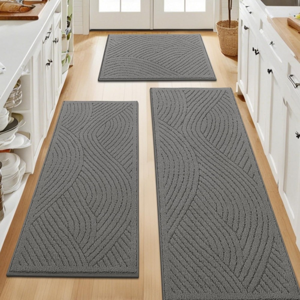 SHACOS Kitchen Rugs Sets of 3 Non Slip Washable Polypropylene Low Pile Absorb…