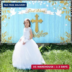 Capoda 71 x 43 Inch God Bless Baptism Backdrop First Communion Party Decoration