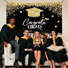 Graduation Decorations 2026 Black and Gold Graduation Backdrop and Congrats …