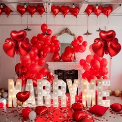 Proposal Decorations Kit 39.4 Inch Marry Me Light up Letters, 30 Feet Red