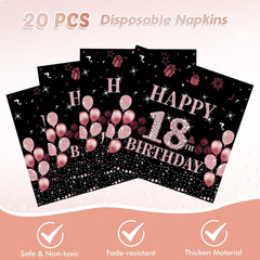 18th Birthday Party Tableware Set 41Pc Rose Gold Plates Napkins Tablecloth