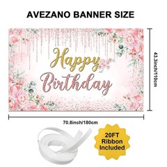 Avezano Happy Birthday Backdrop Banner for 70.8 inches x 43.3 inches, pink