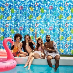 4 Pack Pool Party Backdrop Decoration 3.3×6.6 ft Summer Beach Foil Fringe
