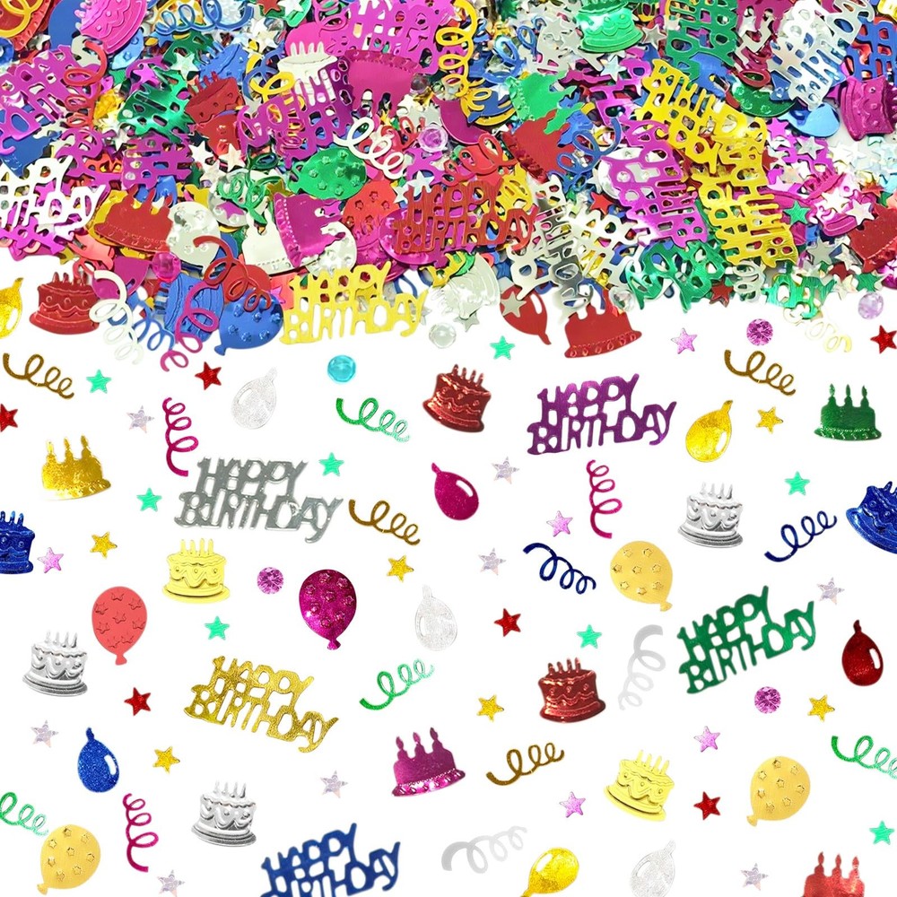 Multicolor Happy Birthday Glitter Metallic Foil Table Scatter Confetti 3000 PCS