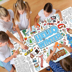 Kids Winter Giant Coloring Poster/Tablecloth Giant Poster 71×35 Inch with Classi