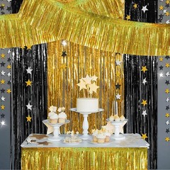 BEISHIDA 3 Packs 30 Feet Metallic Foil Fringe Garland Tinsel Laser Gold