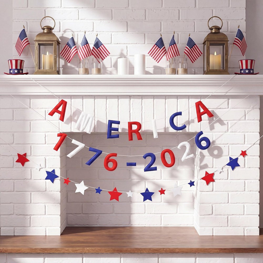 3 Pcs 250th Banner 9.8 ft 4th of July Felt Garlands USA Decorations 1776-2026…