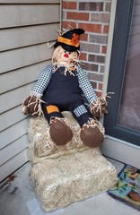 Large Stuffable Scarecrow in Witch Hat Fall / Halloween Porch Sitter 40″H #147