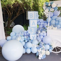 Voircoloria 130pcs Light Blue Balloons Different Sizes 18″ 12″ 10″ 5″ Baby Bl…