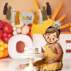 Boho Sunshine One High Chair Banner with Birthday Cone Hat for Sunshine First…