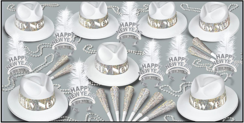 LA Swing Silver Assortment for 50 People – New Year’S Eve Party Kit with Velour