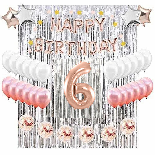 6th Birthday Complete Rose Gold & Silver Balloon Party Decoration Supplies