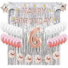6th Birthday Complete Rose Gold & Silver Balloon Party Decoration Supplies