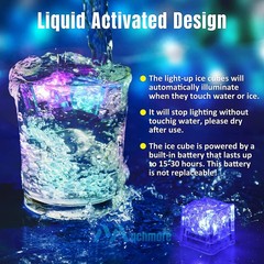 12Pcs Waterproof LED Light Up Ice Cubes for Drinks Colors Flashing Glow in Water