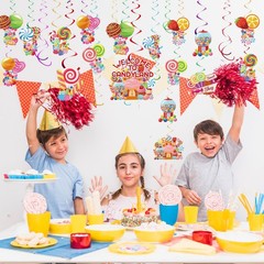 Candyland Hanging Swirls Decor Lollipop Candy Ceiling Streamers Ornament 50 PCS