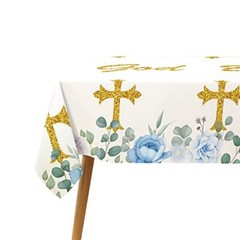God Bless Tablecloth Boy First Holy Communion Blue Baptism Christening Party