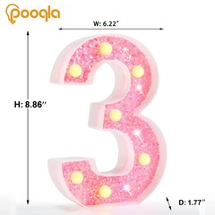 Pink Marquee Number 3 Lights Lighted Battery Powered 3rd Birthday Decor