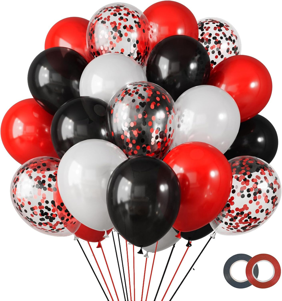 Red and Black Balloons Graduation Decorations Kit, White and Confetti Balloon 65