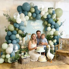 Blue Green Balloon Arch Kit Double Dusty Light Green Slate Blue White Pastel …