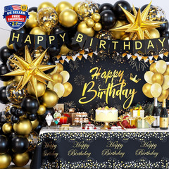 Black and Gold Birthday Decorations for Men Women, 71Pcs Black and Gold Party De