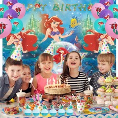 Ariel Princess Party Supplies Set Plates Balloon Cake Toppers Banner