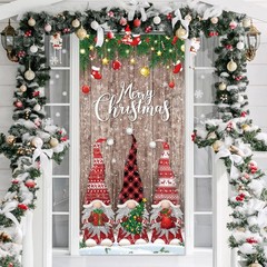 Merry Christmas Decorations Gnomes Snowflakes Ornaments Door Cover Gift 35″x71″