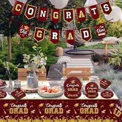 Maroon and Gold Graduation Party Tableware Kit for 24 Guests Class of 2024 Gr…