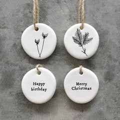 Mini Porcelain Hanging Tag – Merry Christmas – East Of India