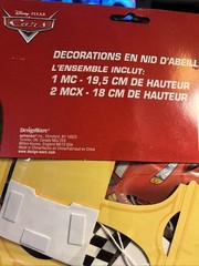 Disney Cars Pixar Honeycomb Decorations Brand New Mater Lightning Mcqueen 3 Piec