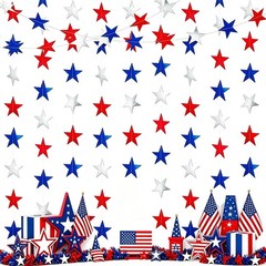 6 Pack 13ft Patriotic Star Garland, Red White Blue Hanging Glitter Star Strea…