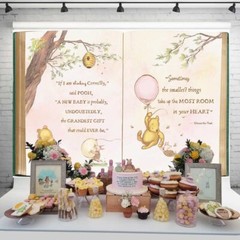 Vintage Pooh Bear Baby Shower Backdrop for Girl Retro Giant Book Spring Tree …