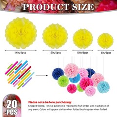Light Yellow Tissue Paper Pom Poms Flowers 6/10/12/14 Inch 20 PCS Decoration