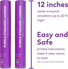 2 Pack Streamer Cannon Confetti Poppers | Biodegradable Purple Confetti | | Lau