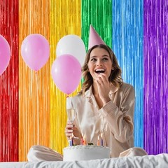 2 Pack Backdrop Curtains, 3.28 FT x 7.05 FT Colofull Party 2 PCS Rainbow