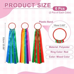 Hand Held Dance Ribbons, Wrist Streamers 20.8″ & 6 Pcs & Mixed Color