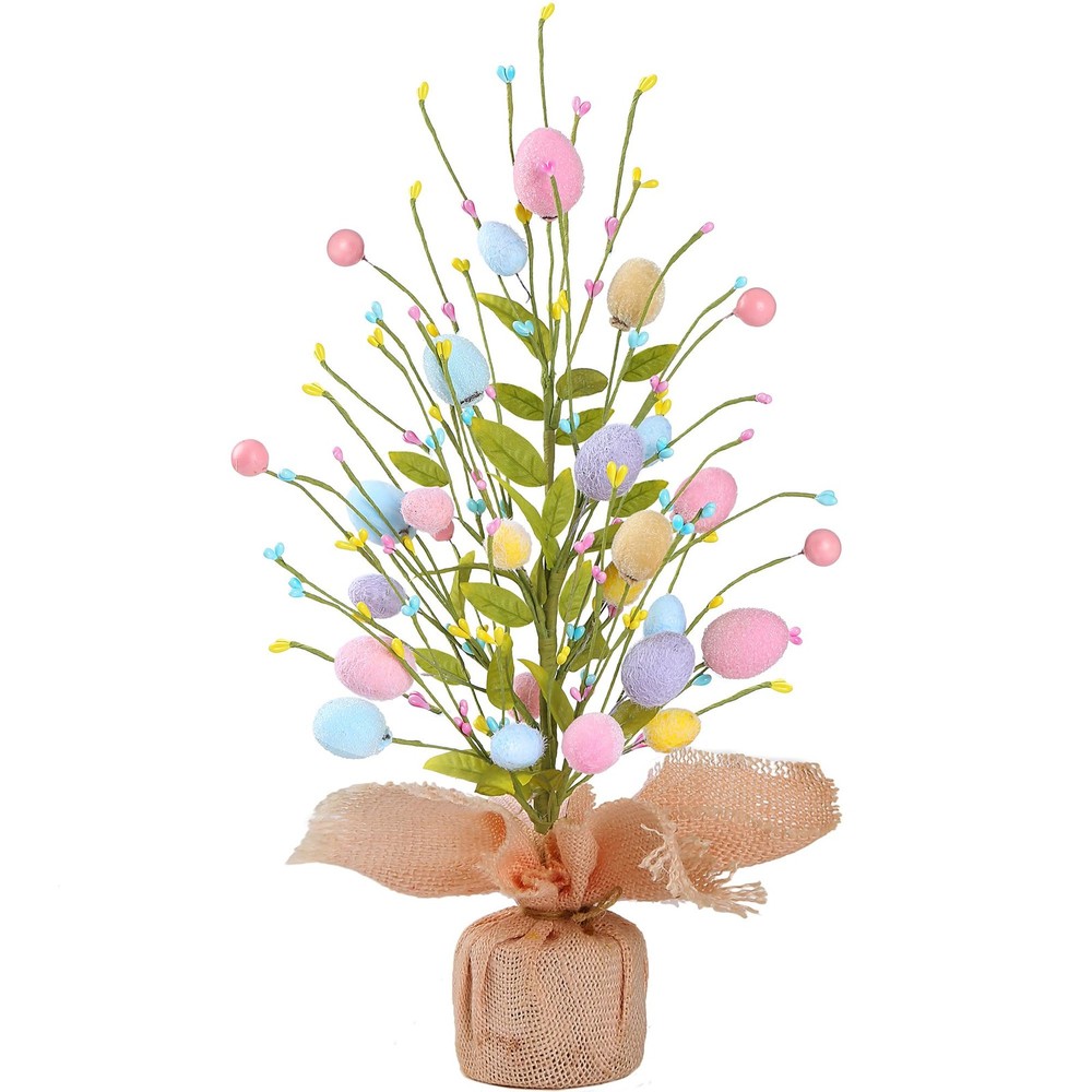17’’ Easter Egg Table Tree Easter Decorations with Artificial Eggs Greenery Leav