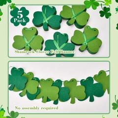 St Patricks Day Decorations 5 Pack Shamrock Clover Felt Banner Garland Green
